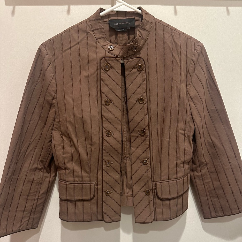 BCBG BCBGMAXAZRIA Brown Jacket Military Style Blazer Button Placket Y2K S Small